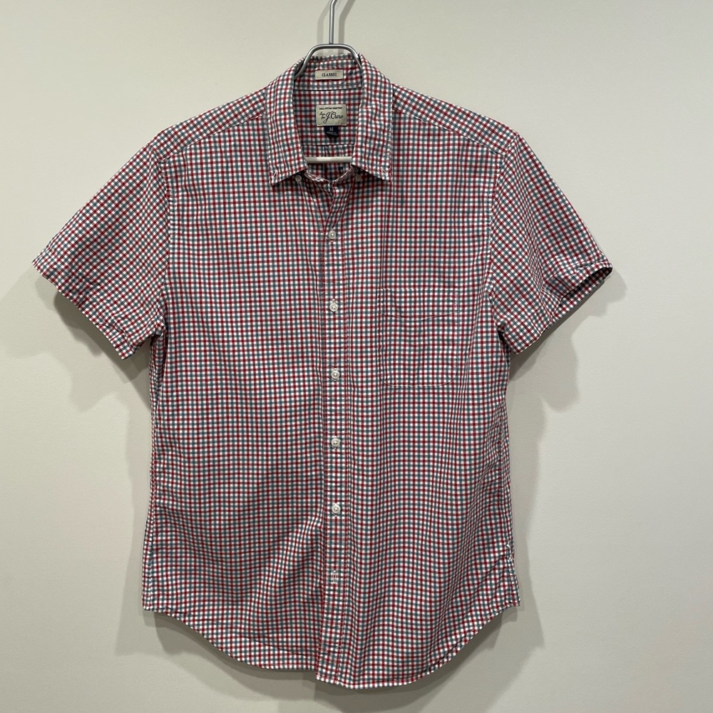 JCrew Mens Gingham Short Sleeve Button Down Classic Fit - Medium